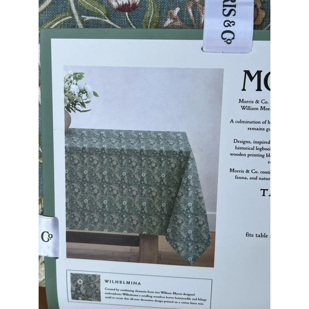 MORRIS & Co WILHELMINA Tablecloth 70 X 90 in GREEN Floral Printed 100% Cotton